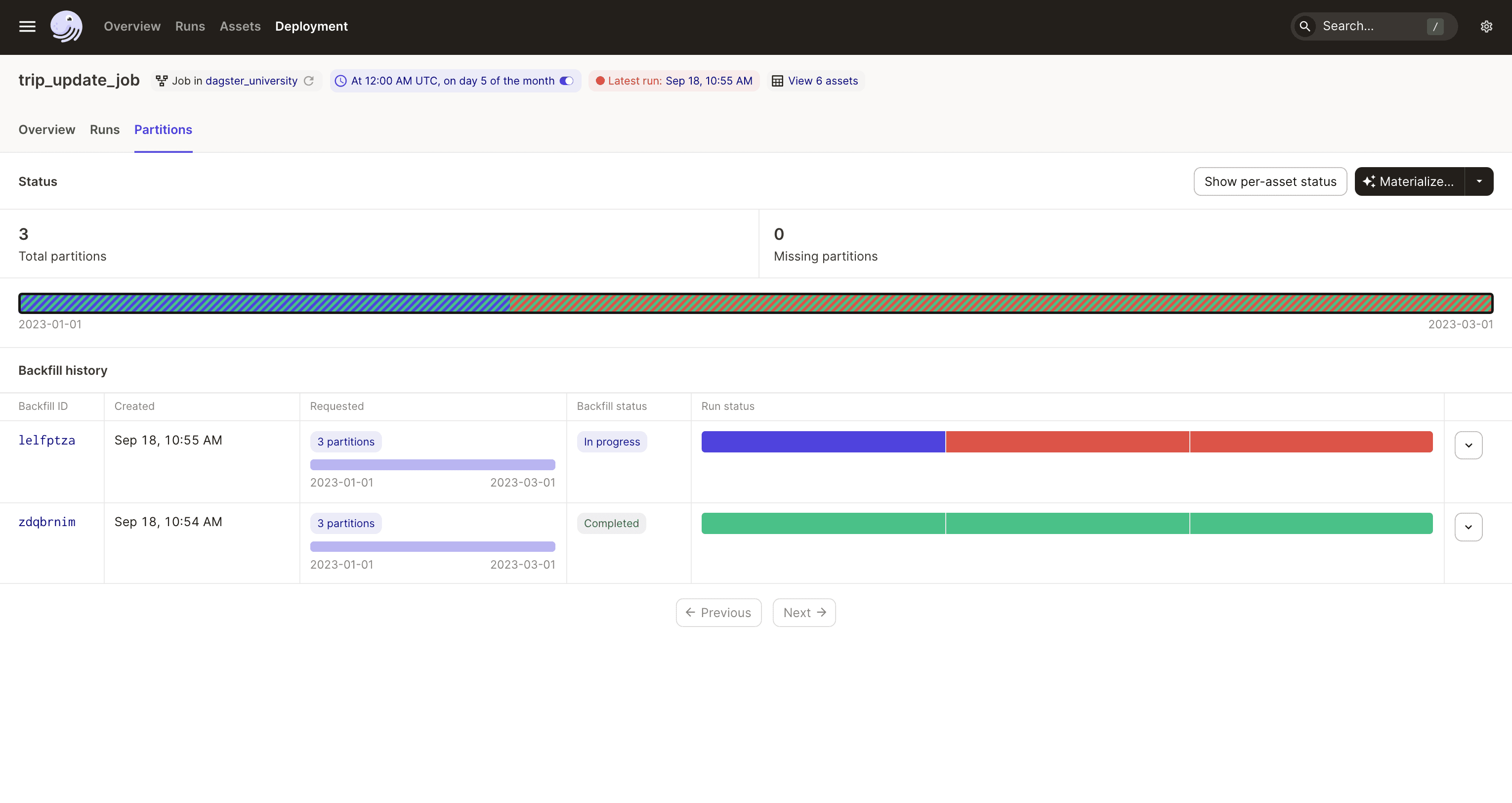 UI Job Partitions tab